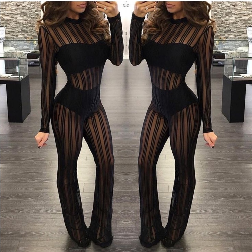 Black mesh jumpsuit